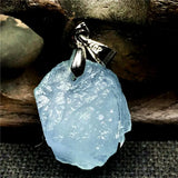 Natural Ocean Aquamarine Stone Necklace Pendant Jewelry Silver 16x13x7mm