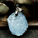 Natural Ocean Aquamarine Stone Necklace Pendant Jewelry Silver 16x13x7mm