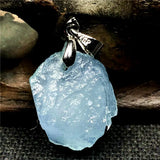 Natural Ocean Aquamarine Stone Necklace Pendant Jewelry Silver 16x13x7mm