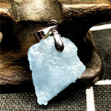 Natural Ocean Aquamarine Stone Necklace Pendant Jewelry Silver 18x14x7mm