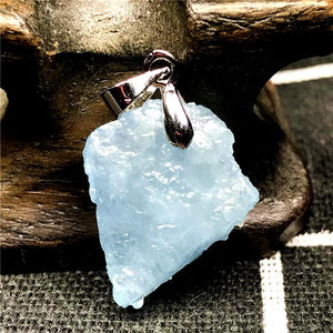 Natural Ocean Aquamarine Stone Necklace Pendant Jewelry Silver 18x14x7mm