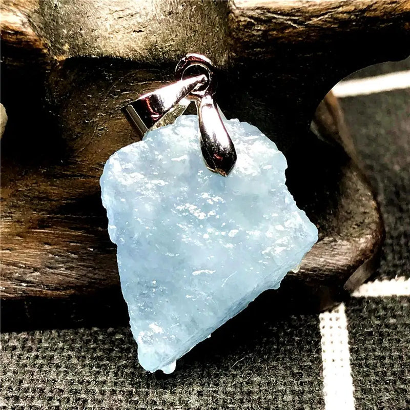 Natural Ocean Aquamarine Stone Necklace Pendant Jewelry Silver 18x14x7mm