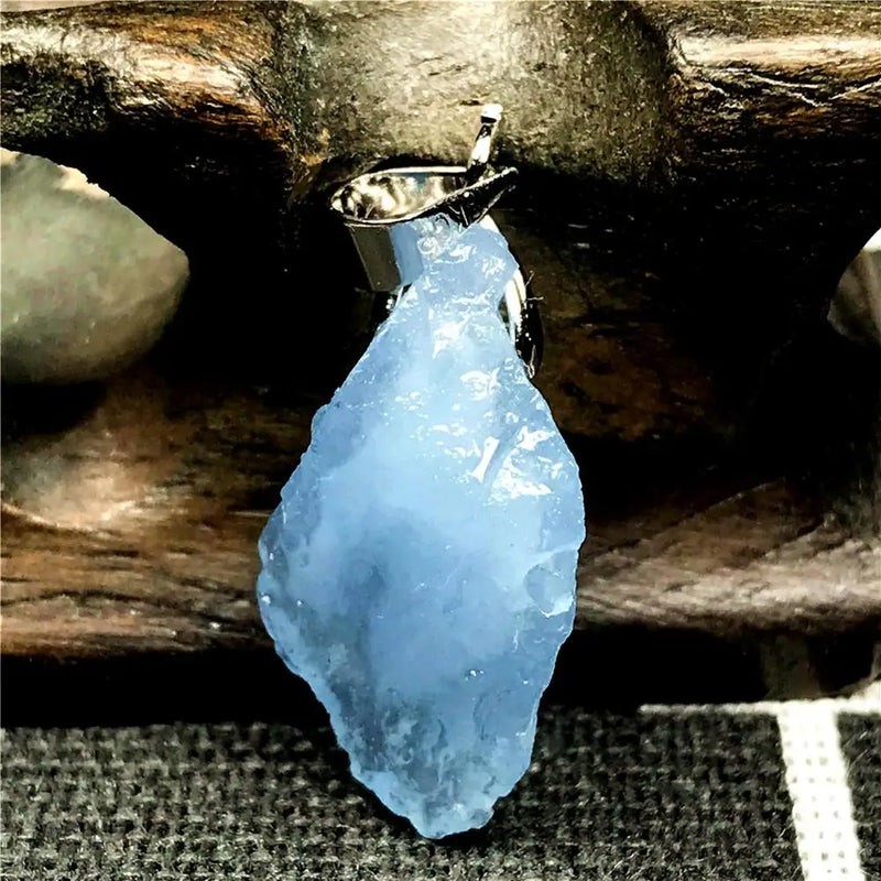 Natural Ocean Aquamarine Stone Necklace Pendant Jewelry Silver 20x10mm
