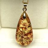 Natural Piebald Amber Pendant Necklace Silver 32x16mm - AAAAA