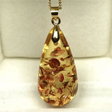 Natural Piebald Amber Pendant Necklace Silver 32x16mm - AAAAA
