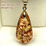 Natural Piebald Amber Pendant Necklace Silver 32x16mm - AAAAA