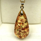 Natural Piebald Amber Pendant Necklace Silver 32x16mm - AAAAA
