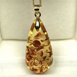 Natural Piebald Amber Pendant Necklace Silver 32x16mm - AAAAA