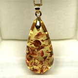 Natural Piebald Amber Pendant Necklace Silver 32x16mm - AAAAA