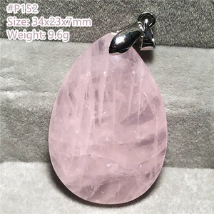 Pink Rose Quartz Pendant Healing Love Gift Silver Crystal 34x23mm