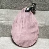 Pink Rose Quartz Pendant Healing Love Gift Silver Crystal 34x23mm