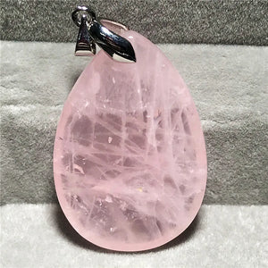 Pink Rose Quartz Pendant Healing Love Gift Silver Crystal 34x23mm