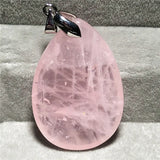 Pink Rose Quartz Pendant Healing Love Gift Silver Crystal 34x23mm
