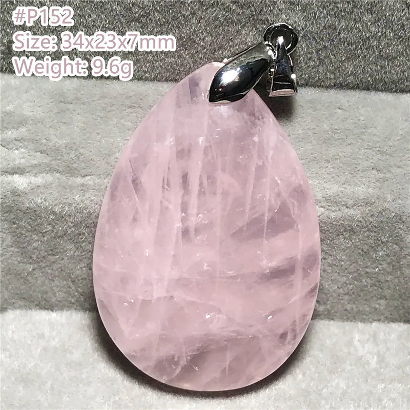 Pink Rose Quartz Pendant Healing Love Gift Silver Crystal 34x23mm