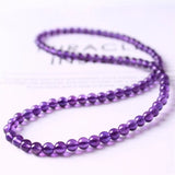 Natural Purple Amethyst Bracelet Three Laps Round Beads Jewelry AAAAA