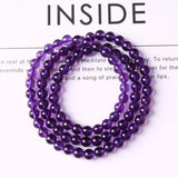 Natural Purple Amethyst Bracelet Three Laps Round Beads Jewelry AAAAA