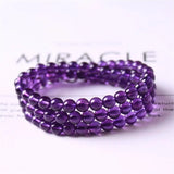Natural Purple Amethyst Bracelet Three Laps Round Beads Jewelry AAAAA