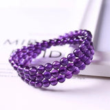 Natural Purple Amethyst Bracelet Three Laps Round Beads Jewelry AAAAA