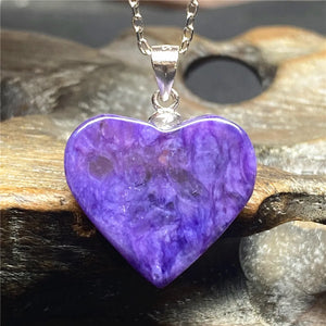 Natural Purple Charoite Pendant Heart Jewelry for Healing Reiki Love Gift