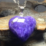 Natural Purple Charoite Pendant Heart Jewelry for Healing Reiki Love Gift