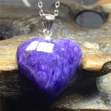 Natural Purple Charoite Pendant Heart Jewelry for Healing Reiki Love Gift