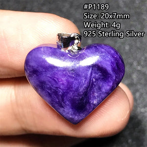 Natural Purple Charoite Pendant 925 Silver Heart Jewelry For Women Men