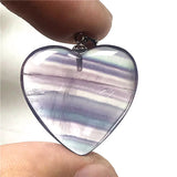 Purple Fluorite Quartz Pendant Heart 925 Silver Crystal 24x7mm Beads