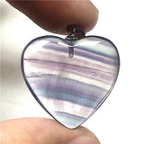 Purple Fluorite Quartz Pendant Heart 925 Silver Crystal 24x7mm Beads