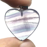 Purple Fluorite Quartz Pendant Heart 925 Silver Crystal 24x7mm Beads