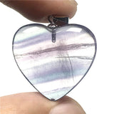 Purple Fluorite Quartz Pendant Heart 925 Silver Crystal 24x7mm Beads