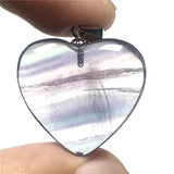 Purple Fluorite Quartz Pendant Heart 925 Silver Crystal 24x7mm Beads