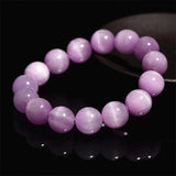 Natural Purple Kunzite Quartz Bracelet Round Beads Cat Eye 7mm-10mm