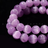 Natural Purple Kunzite Quartz Bracelet Round Beads Cat Eye 7mm-10mm