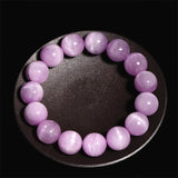 Natural Purple Kunzite Quartz Bracelet Round Beads Cat Eye 7mm-10mm