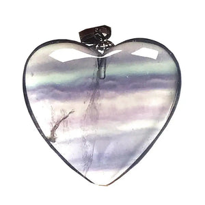 Natural Rainbow Fluorite Crystal Pendant Silver Sterling Heart Beads