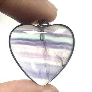 Natural Rainbow Fluorite Crystal Pendant Silver Sterling Heart Beads