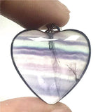 Natural Rainbow Fluorite Crystal Pendant Silver Sterling Heart Beads