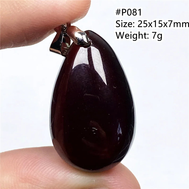 Natural Red Garnet Stone Pendant Healing Love Crystal 25x15x7mm Silver