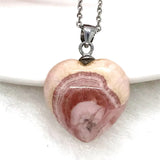 Natural Red Rhodochrosite Heart Pendant Crystal Gemstone Silver Chains Jewelry