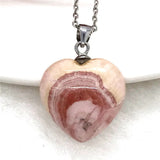 Natural Red Rhodochrosite Heart Pendant Crystal Gemstone Silver Chains Jewelry