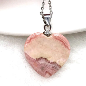 Natural Red Rhodochrosite Heart Pendant Crystal Gemstone Silver Chains Jewelry