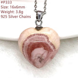 Natural Red Rhodochrosite Heart Pendant Crystal Gemstone Silver Chains Jewelry