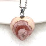 Natural Red Rhodochrosite Heart Pendant Crystal Gemstone Silver Chains Jewelry
