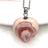Natural Red Rhodochrosite Heart Pendant Crystal Gemstone Silver Chains Jewelry