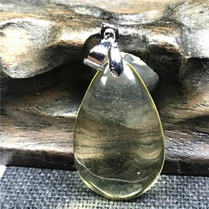 Natural Yellow Amber Pendant Crystal Beads Silver Necklace AAAAA