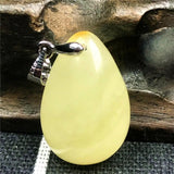 Natural Yellow Amber Pendant Crystal 22x15x7mm Beads Silver Necklace AAAAA