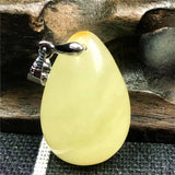 Natural Yellow Amber Pendant Crystal 22x15x7mm Beads Silver Necklace AAAAA