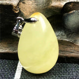 Natural Yellow Amber Pendant Crystal 22x15x7mm Beads Silver Necklace AAAAA