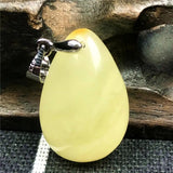 Natural Yellow Amber Pendant Crystal 22x15x7mm Beads Silver Necklace AAAAA