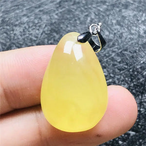Natural Yellow Amber Pendant Crystal Beads Water Drop Silver Necklace AAAAA